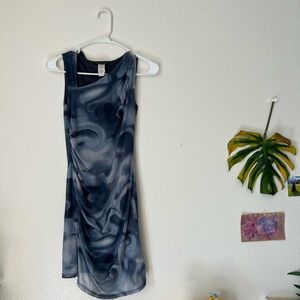 Caution To The Wind Blue and Gray One Shoulder Knee-Length Dress